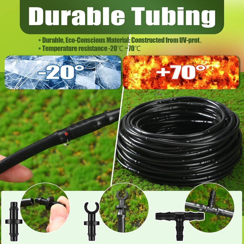 Innconee 100 ft 1/4 Emitter Tubing 6 Inch Spacing with 16 Pcs Drip Irrigation Parts Hydroponics Drip Line Tubing for Efficient Irrigation Raised Beds Gardens(Black) - Image 3
